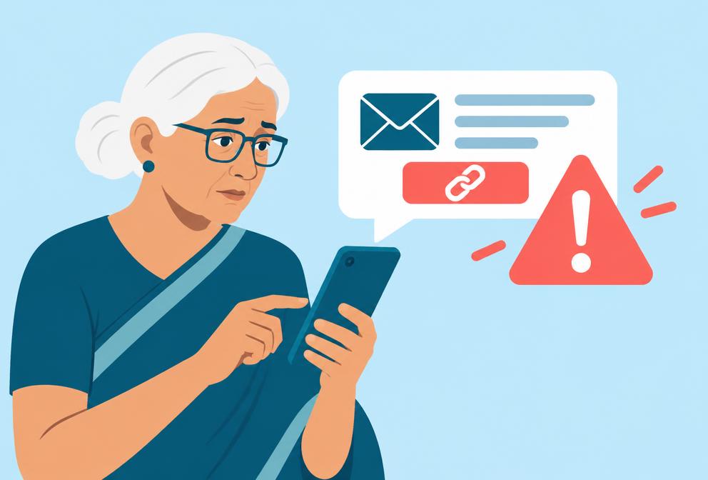 Illustration warning against a dangerous link in a message